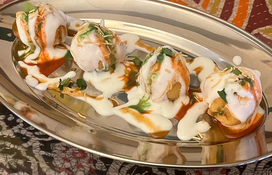 Dahi Bhalla — a house special at Haveli Indian Cuisine, North Conway